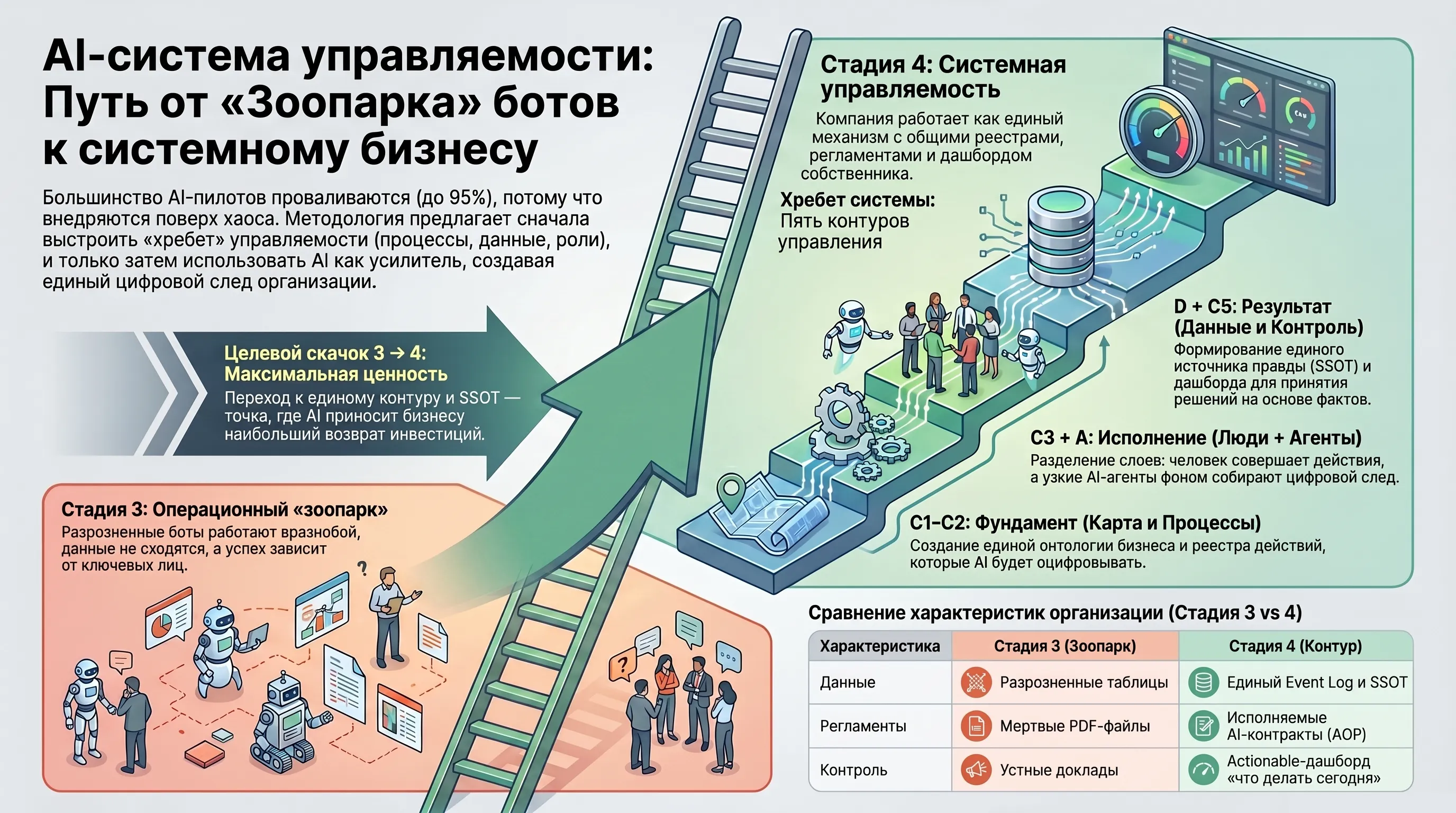 Путь от «зоопарка» ботов к системному бизнесу: стадии, контуры и сравнение характеристик